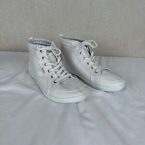 BOBS by Skechers Womens 10 White High Top Sneakers Memory Foam Comfort Lace Up